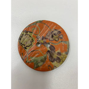 13634 Painted Floral Coconut Shell Button 40mm Orange Background 