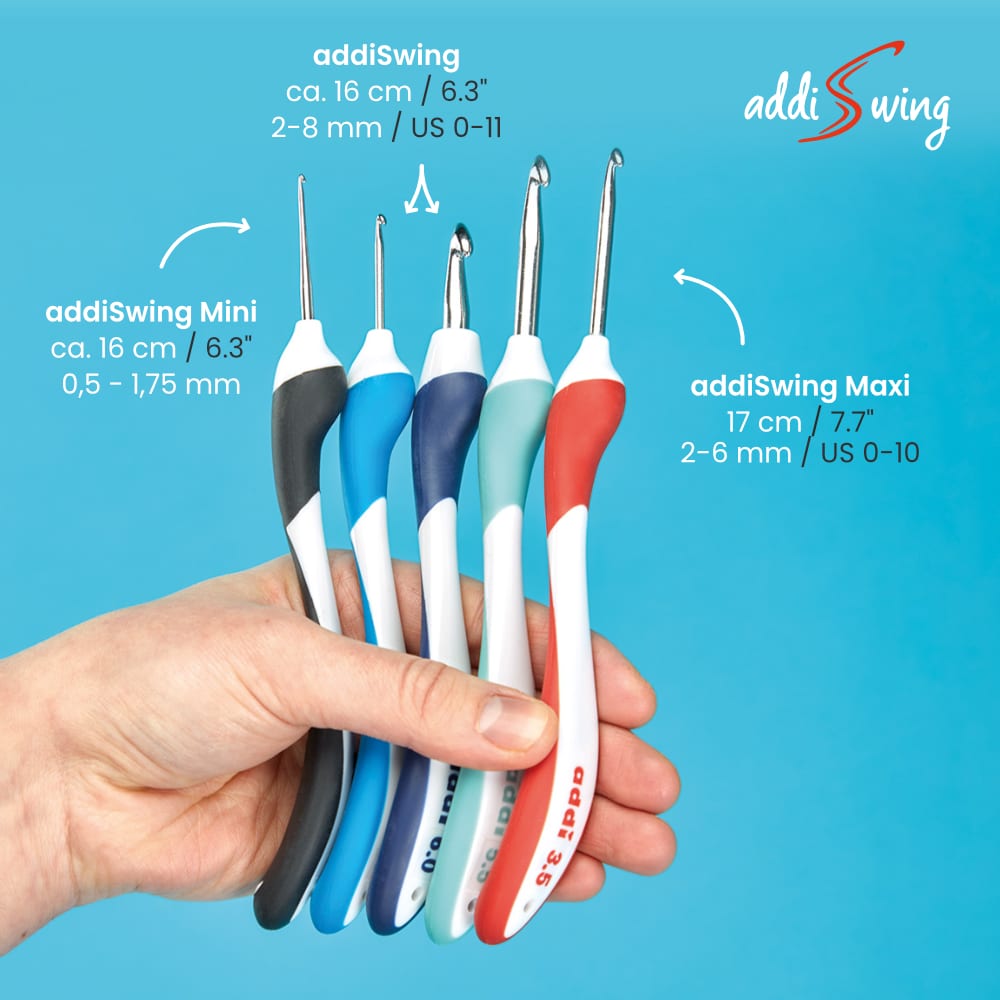 Addi Swing Maxi crochet hook 17cm 2-6mm - 1pc - De Addi Swing Maxi crochet hook 17cm 2-6mm - 1pc - De