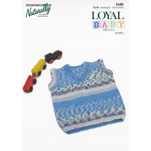 Patterns for Babies & Children designed in Naturally Loyal DK K680 V-Neck Vest (Newborn to 18 months) 