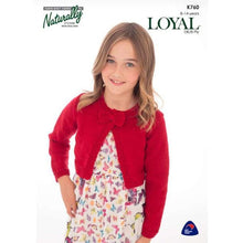 Load image into Gallery viewer, Patterns for Babies & Children designed in Naturally Loyal DK K760 Girl's Little Bolero Jacket with Bow (8-14 years)