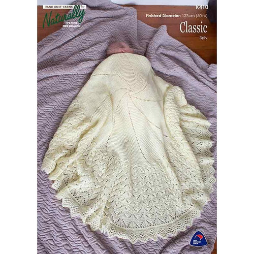 K410 Traditional Baby Circular Lace Blanket Pattern in 3Ply 