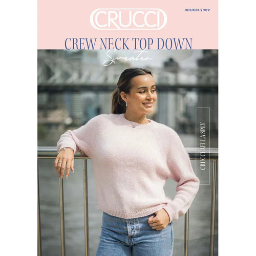2309 Crew Neck Top Down Raglan Sweater Knitting Pattern 