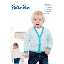Load image into Gallery viewer, 8Ply / DK Patterns for Babies &amp; Children P1204 Cardigan &amp; V-neck Sweater (46cm to 61cm)
