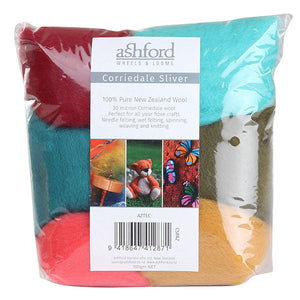 Ashford Corriedale Sliver colour theme packs 100g Aztec 