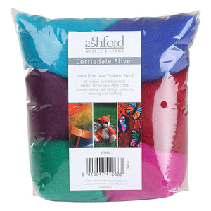 Ashford Corriedale Sliver colour theme packs 100g Jewel 