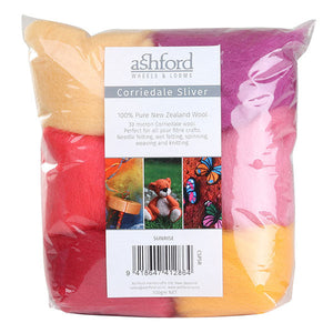 Ashford Corriedale Sliver colour theme packs 100g Sunrise 