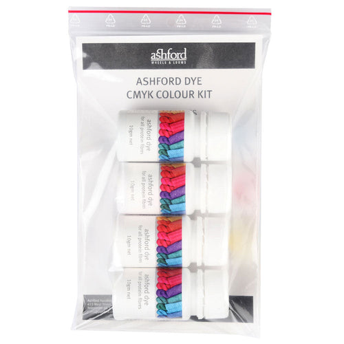 Ashford Wool Dye Pots Sampler Collections CMYK Colours Pack of 4 x 10g Turquoise, Bright Pink, Bright Yellow and Coal 