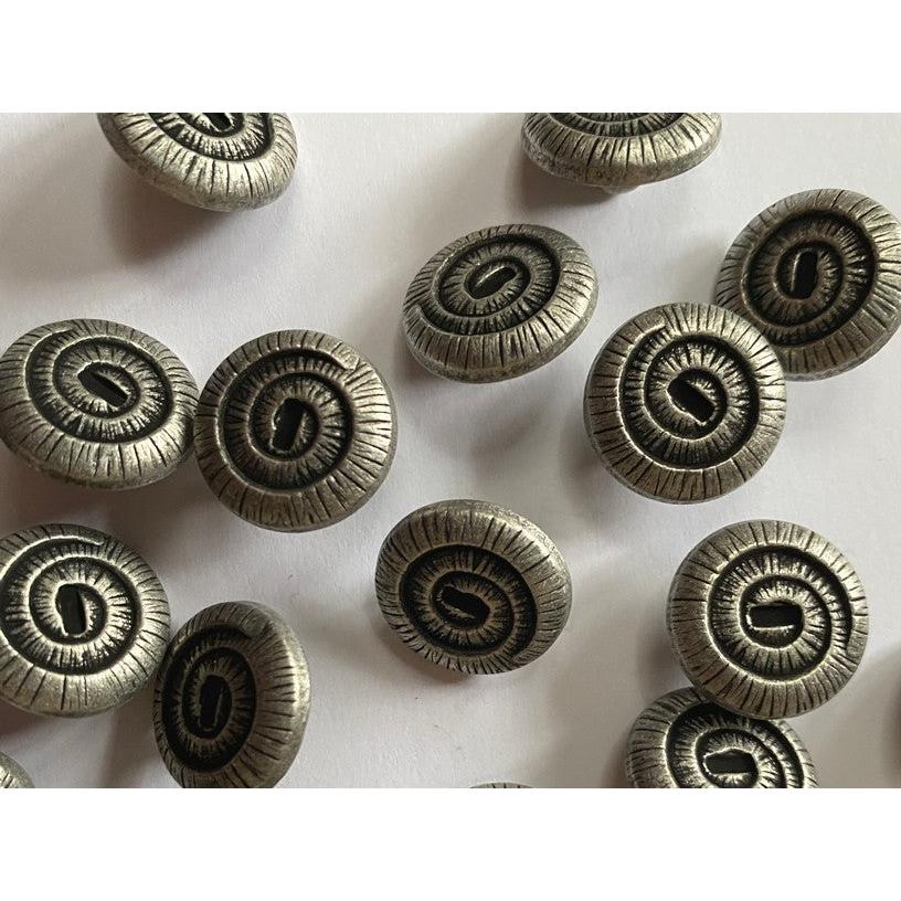 Faux Aged Silver Metal Button with Shank 16mm 