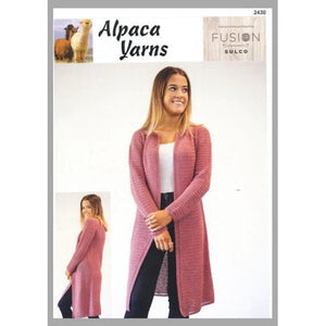 Garment and Accessory Patterns for Fusion Sulco Yarn 2430 - Crochet Ladies Long Cardigan 