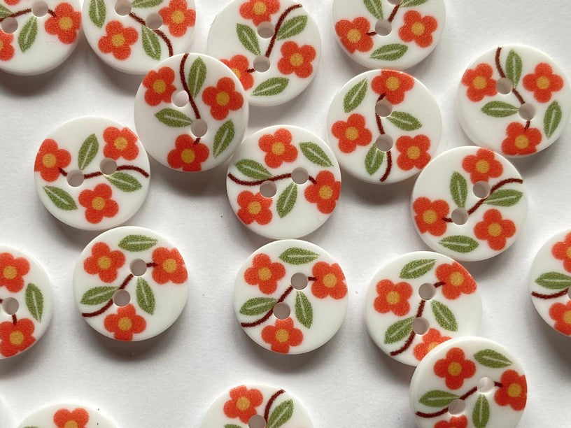 White Floral Buttons 12mm