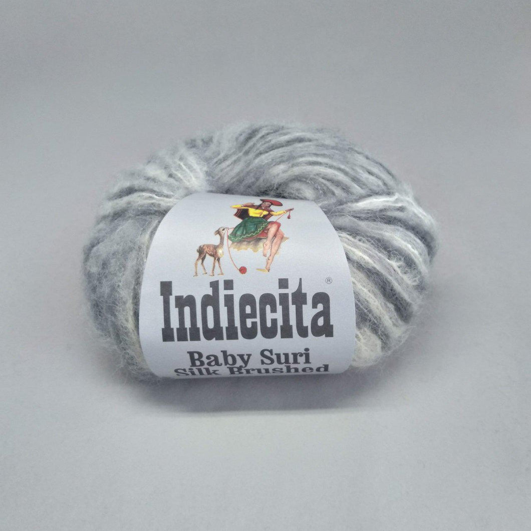 Indiecita Baby Suri Silk Brushed Alpaca Yarn Hand Paint Grey/ Cream