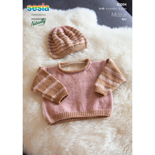 K3004 Baby Chino Jumper and Hat 4ply Knitting Pattern 