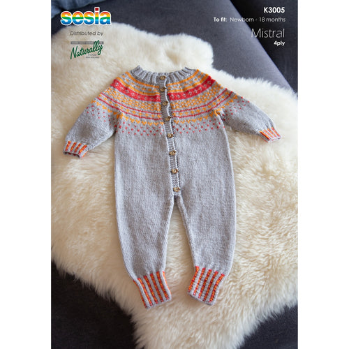 K3005 Babies and Toddler Fair Isle Yoke Overalls 4ply Knitting Pattern 