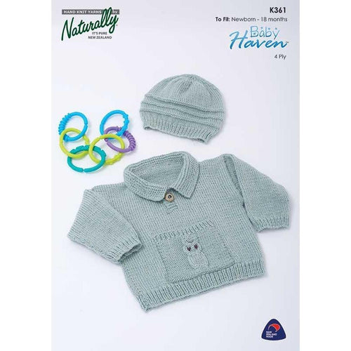 K361 Sweater & Hat with Owl Pocket Pattern in 4Ply 