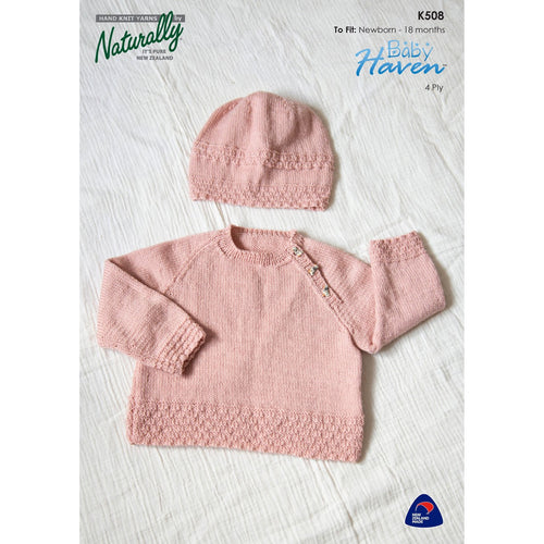 K508 Baby Raglan Sweater and Hat 4ply Knitting Pattern 