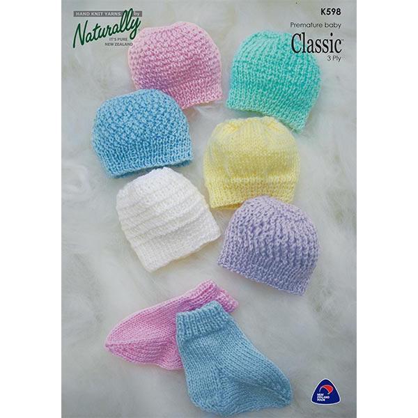 K598 Premature Babies Hats & Socks 3ply Knitting Pattern 