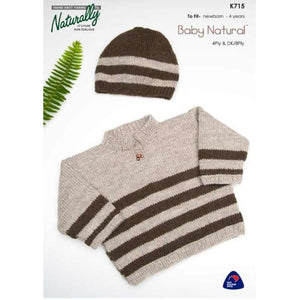 Patterns for Babies & Children designed in Naturally Baby Natural 4ply and DK K715 Jumper & Beanie (newborn to 4 years) 