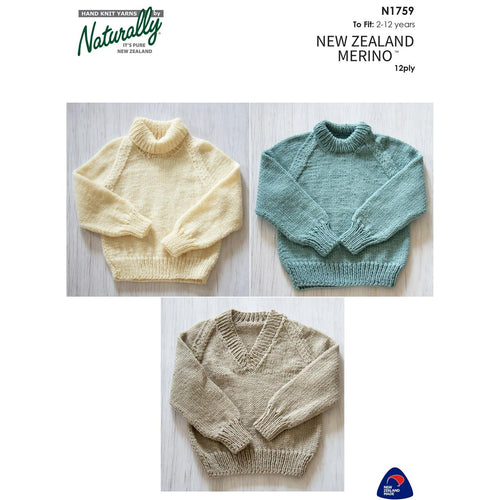 N1759 Raglan Jumper with Neck Options 12ply Knitting Pattern 