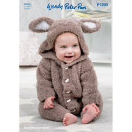 P1295 Bunny Onesie Knitting Pattern in Fake Fur Precious Chunky 