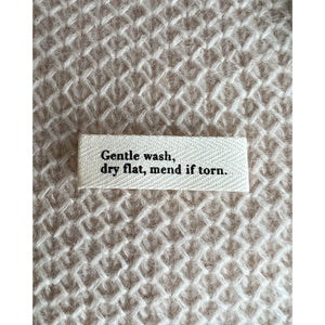 PetiteKnit "Gentle Wash, Dry Flat, Mend if Torn" Label 