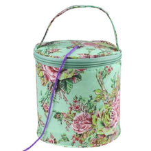 Load image into Gallery viewer, Round Knitting Bags Vintage Roses on Mint Background 
