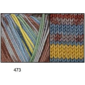 Tootsies 4ply Fine Merino Sock Yarn 473 Brown + Yellow + Blue + Grey 