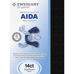 Zweigart Aida Cloth 14 count Fat Quarter Black 