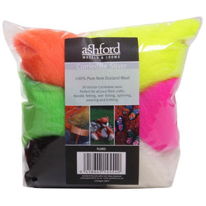 Ashford Corriedale Sliver colour theme packs 100g Fluro