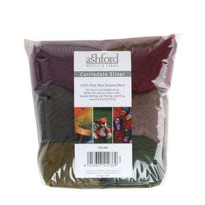 Ashford Corriedale Sliver colour theme packs 100g Tuscany 