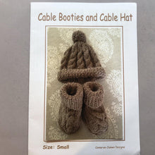 Load image into Gallery viewer, Cable Booties and Cable Hat Kit with pom-poms for babies Small - newborn to 3 months
