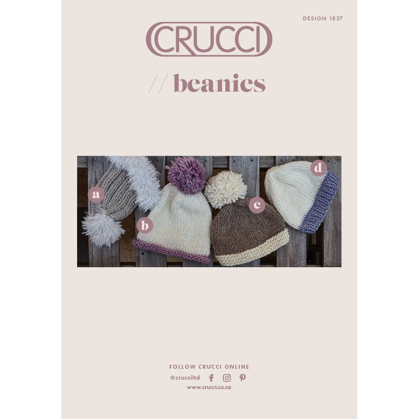 Crucci Beanies Knitting Pattern for 18Ply Super Bulky Natural Wonder Wool 