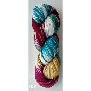 Hand Painted Socks 4ply Super Fine Merino 100g 356 Wine / Teal / Oranges 