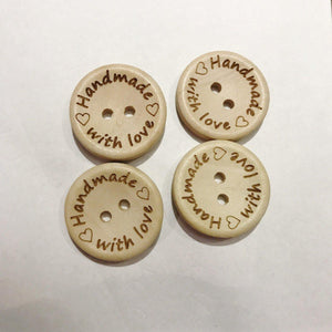 "Handmade with Love" Wooden Buttons 15mm