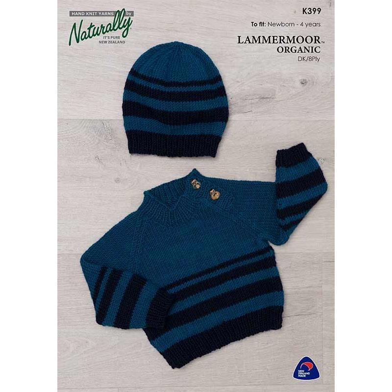 K399 Raglan Striped Sweater & Hat Pattern in DK / 8Ply 