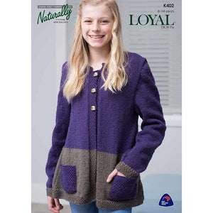 K402 Girl's Jacket with Pockets Pattern in DK / 8Ply (8-14 years) 