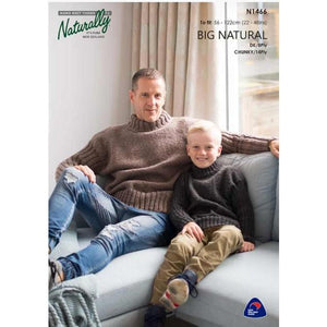 N1466 Men and Boys Sweater with rib sleeves Pattern in DK / 8Ply & Chunky /14Ply 