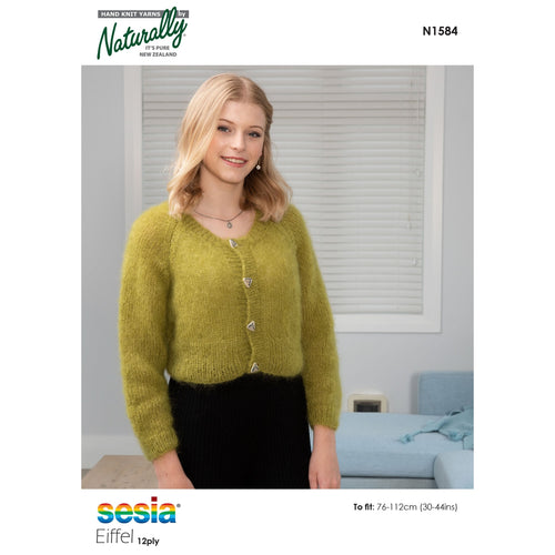 N1584 Cropped Cardigan 12Ply Mohair Knitting Pattern 
