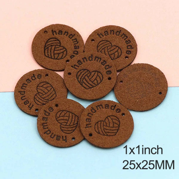 Round Leather Tag Sew In Labels Dark Brown 