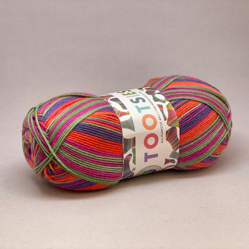 Tootsies 4ply Fine Merino Sock Yarn 450 Bright Pink + Green + Purple + Yellow + Coral 
