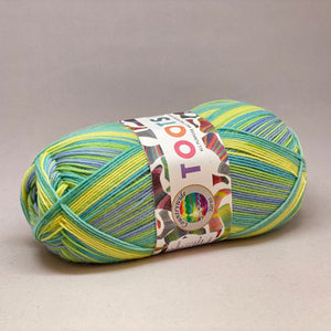 Tootsies 4ply Fine Merino Sock Yarn 453 Aqua + Yellow + Lime 