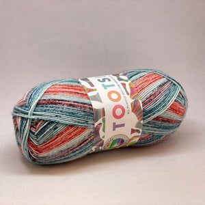 Tootsies 4ply Fine Merino Sock Yarn 454 Stonewash Red + Teal + Blue Jeans 